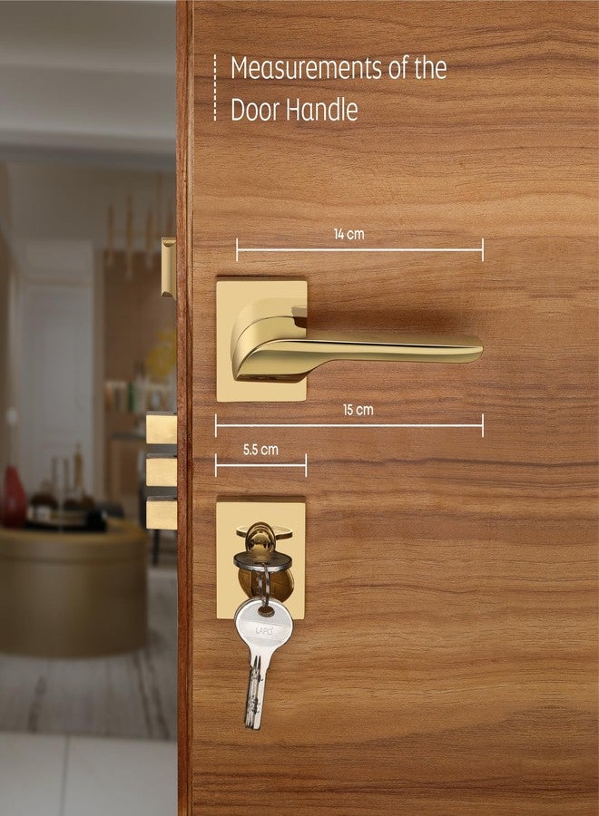 LAPO طقم قفل باب نقر نحاسي شديد التحمل من لابو | مقبض باب رئيسي مع جسم القفل | قفل أمان ممتاز لغرف النوم والمنازل والمكاتب وأبواب المداخل | متين | ضمان 3 سنوات Ro-02 - طلاء ذهبي بتقنية PVD - Image 2